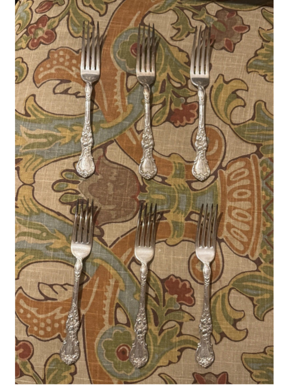 Antique 1835 R Wallace HIBISCUS Silverplate Forks – Monogram P – Set of 6
